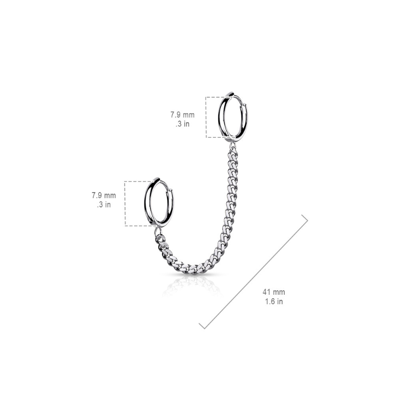 Boucle d'oreille chaîne double créoles en acier chirurgical