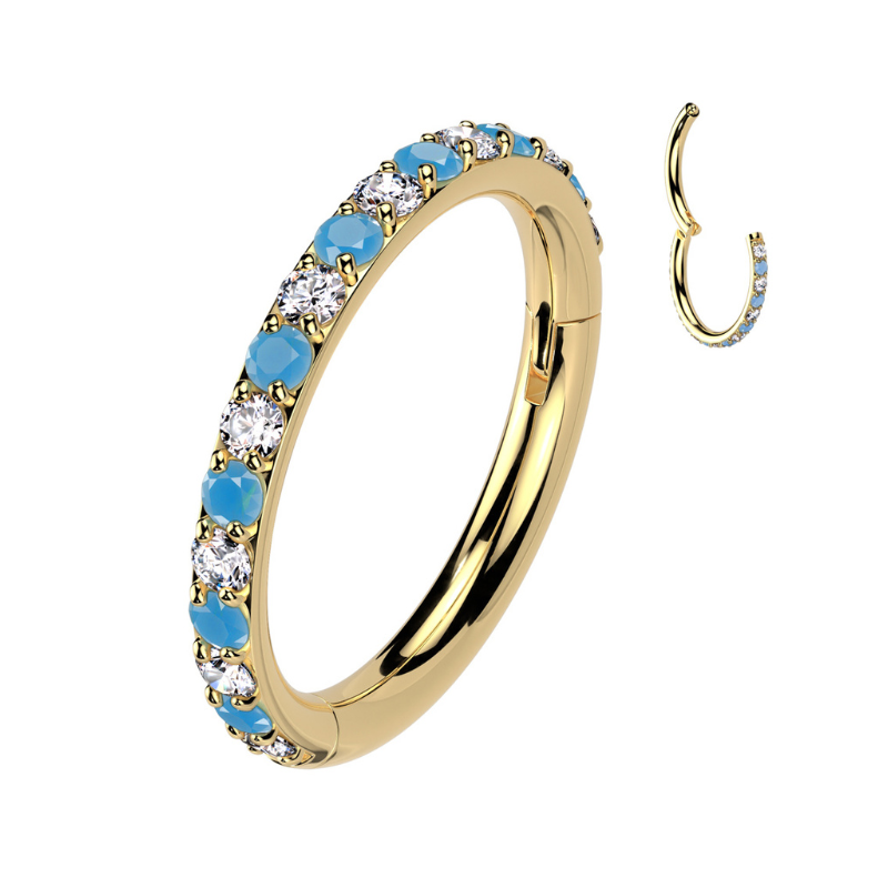 Anneau clicker en titane turquoise et zirconium