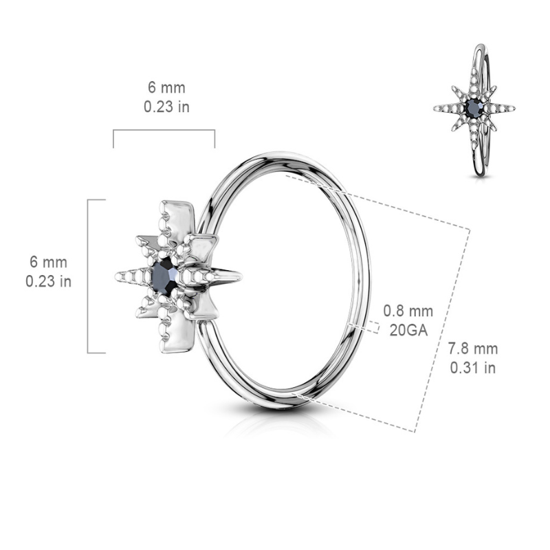 Anneau en rhodium pour l'hélix ou le nez avec étoile brillante