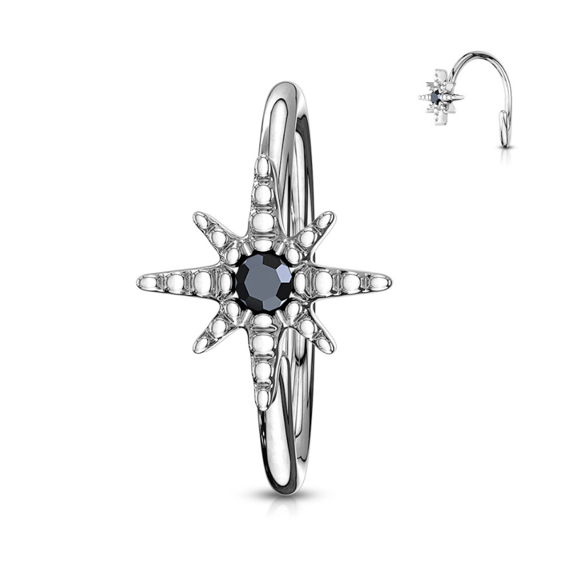 Anneau en rhodium pour l'hélix ou le nez avec étoile brillante