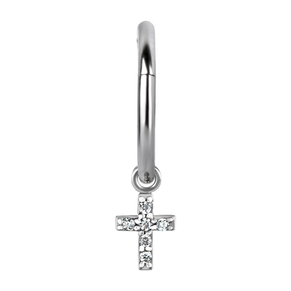 Boucle d'oreille clicker avec charm croix