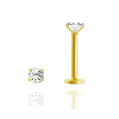 Piercing labret en or jaune avec brillant 2,5 mm