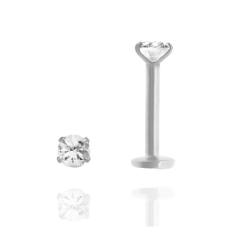 Piercing labret en or blanc avec brillant 2,5mm