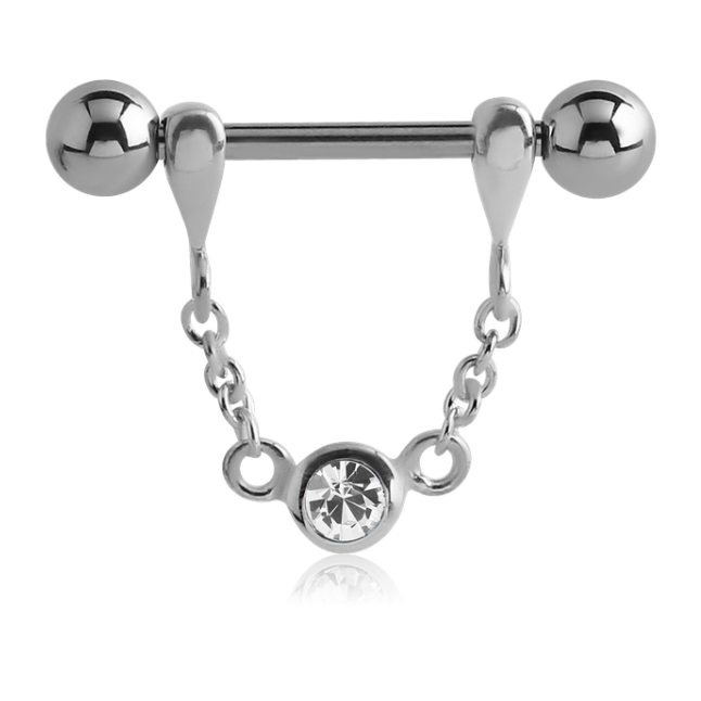 Piercing téton pendentif chaine avec un strass rond