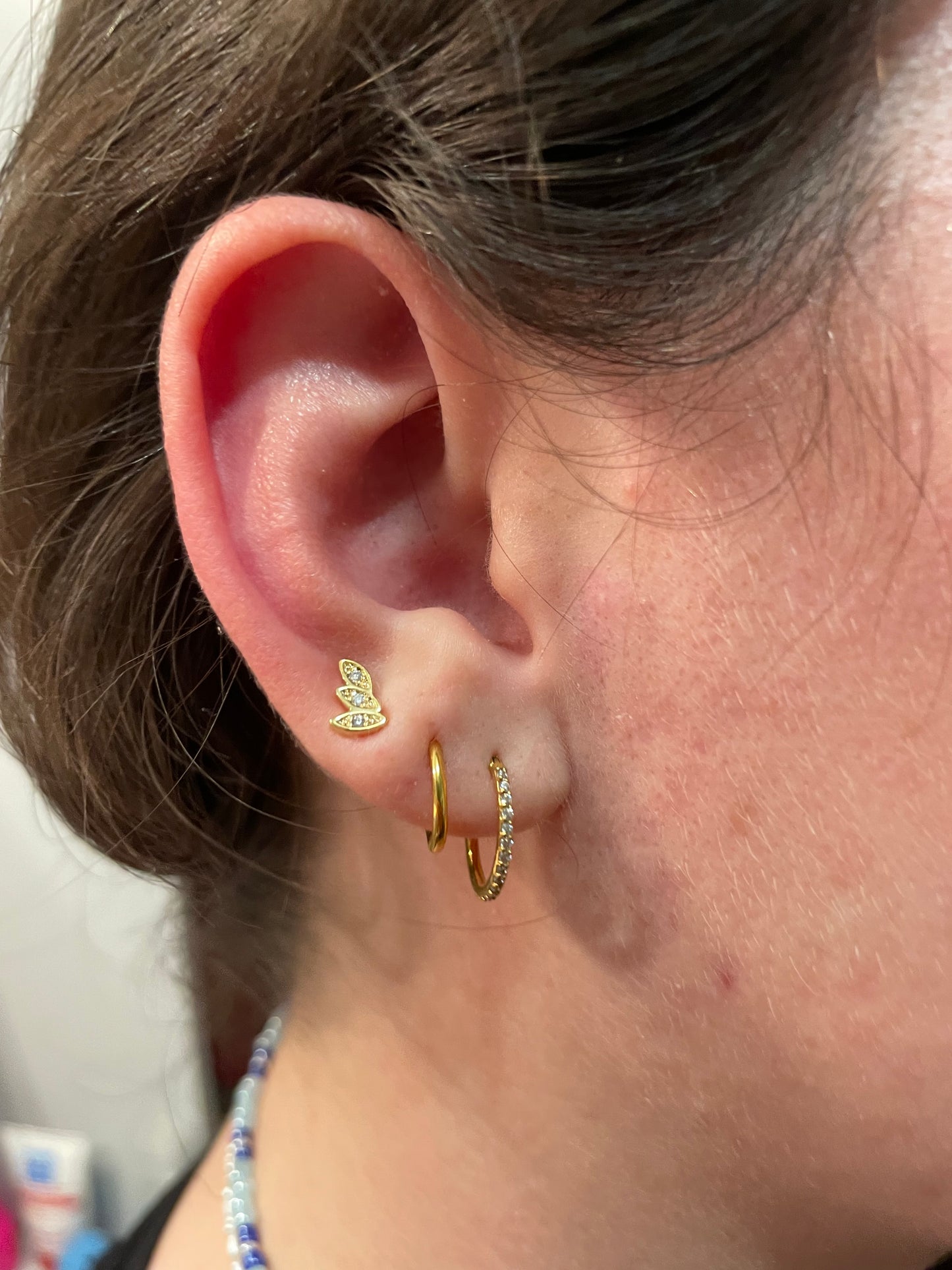 Boucle d'oreille 3 ovales brillants en acier chirurgical doré