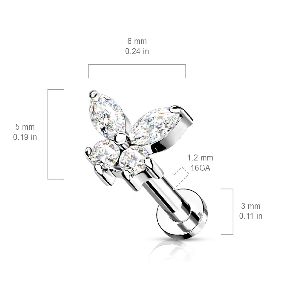 Piercing labret papillon avec oxyde de zirconium