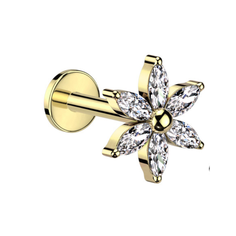 Piercing cartilage en titane doré fleur 6 pétales