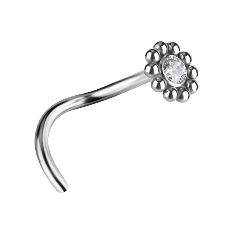 Piercing de nez fleur avec oxyde de zirconium en titane