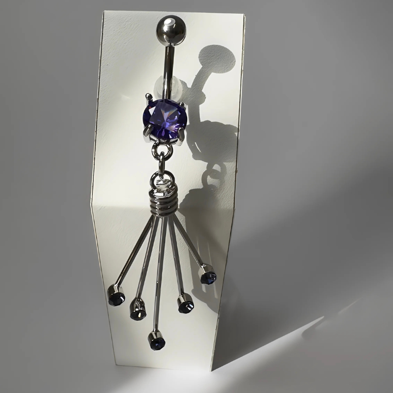 Piercing nombril pendentif en acier chirurgical avec pierres violettes