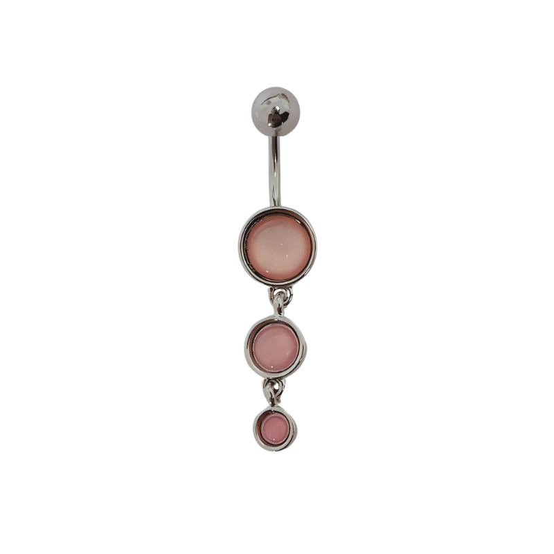 Piercing nombril pendentif en acier chirurgical avec trois pierres roses