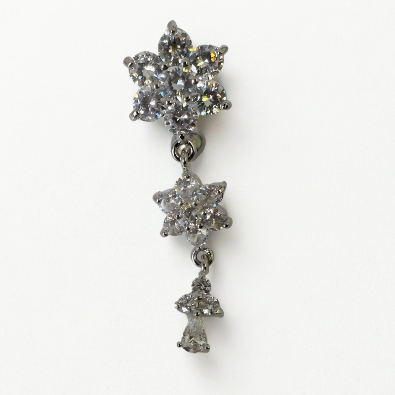 Piercing nombril pendentif inversé avec 2 fleurs en acier chirurgical