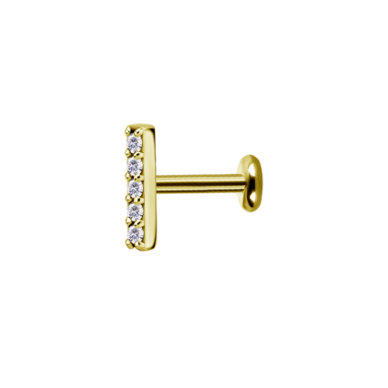 Piercing cartilage en titane doré barrette strassée