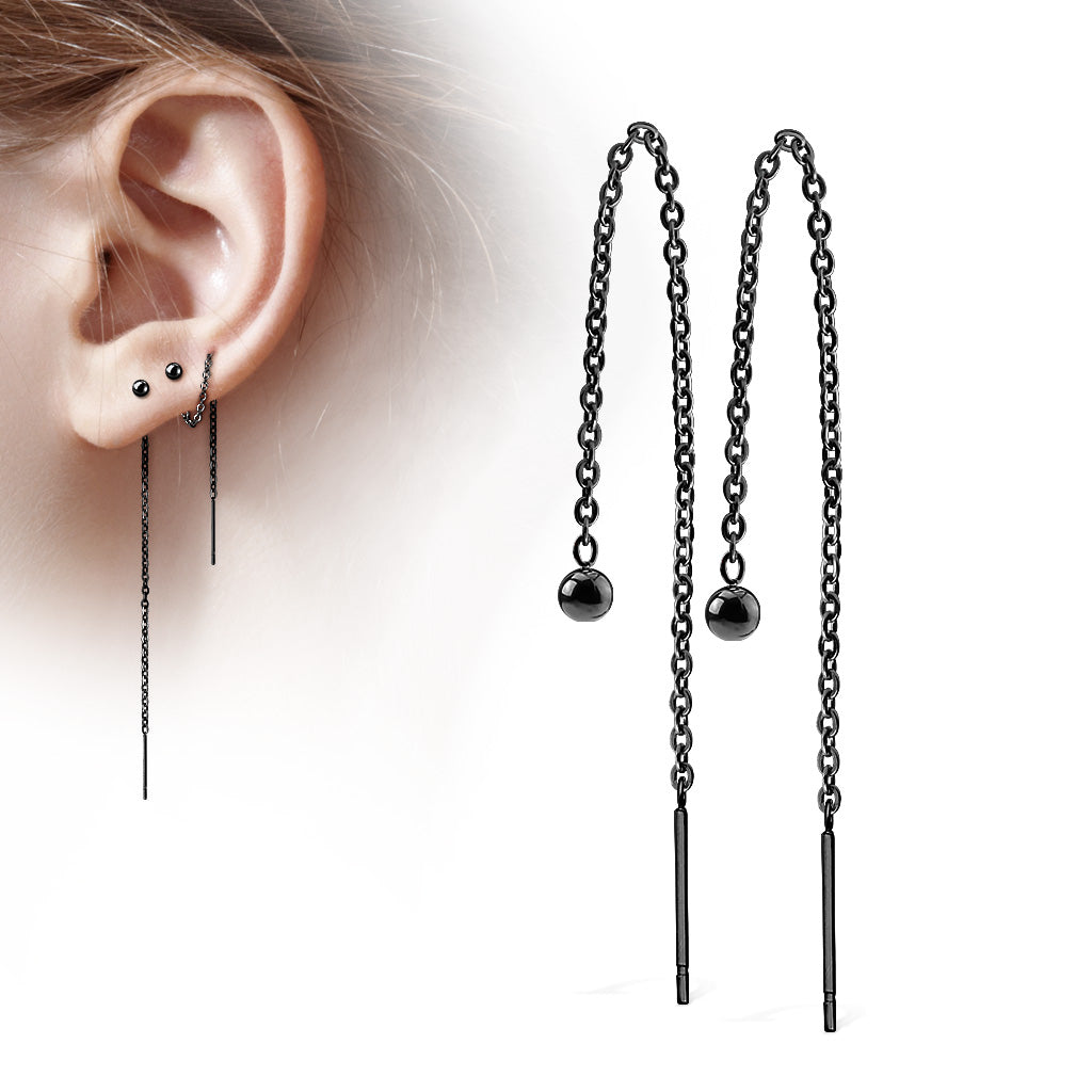 Boucle d'oreille chaine pendante avec boule