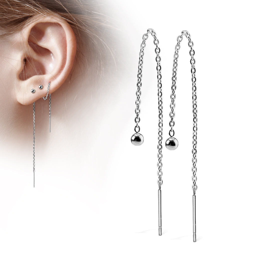 Boucle d'oreille chaine pendante avec boule