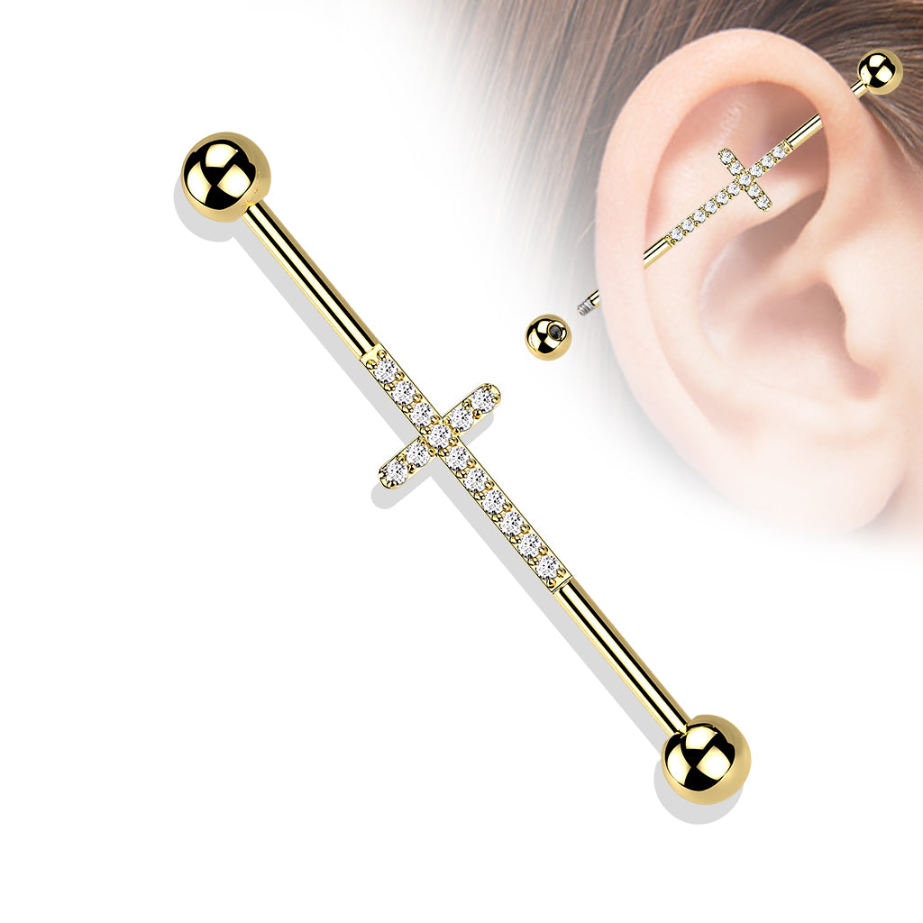 Piercing industriel en titane motif croix