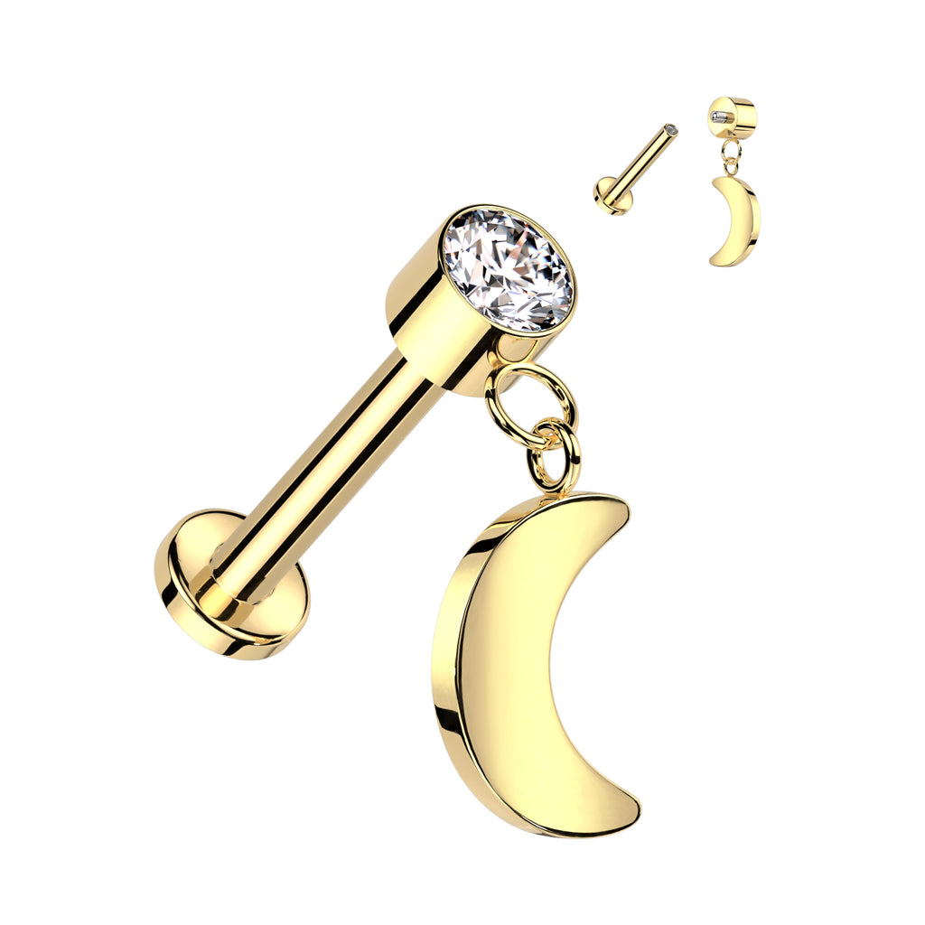 Piercing labret titane avec lune suspendue