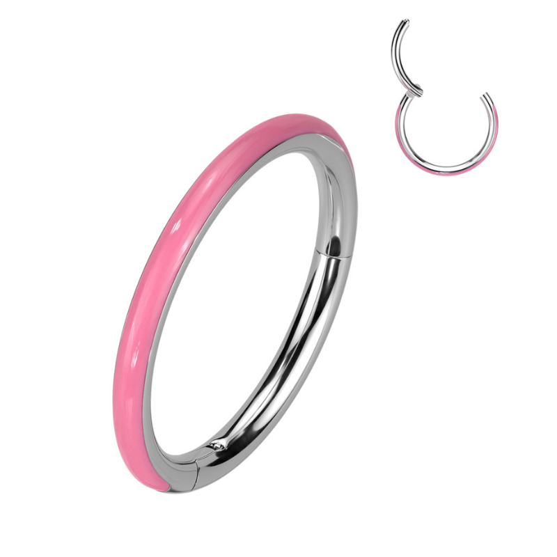 Piercing clicker en titane avec couleur rose/vert