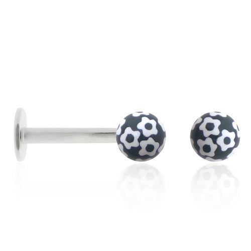 Boucle d'oreille en acier et boule avec fleurs