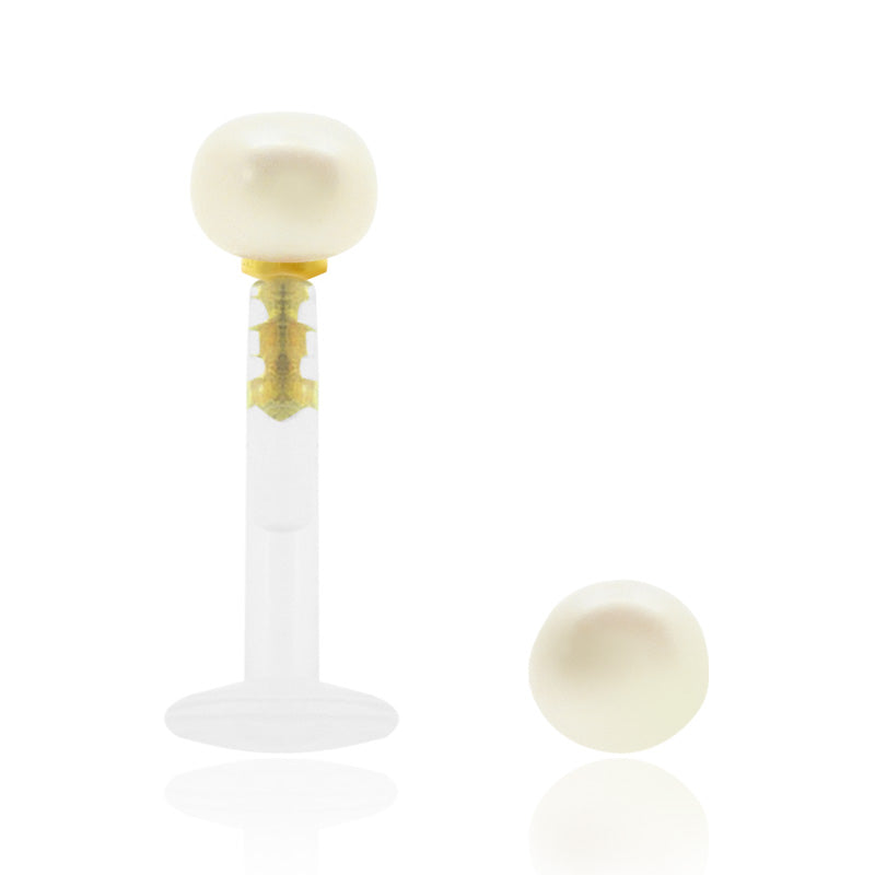 Piercing avec perle de culture sur monture or jaune clipsable