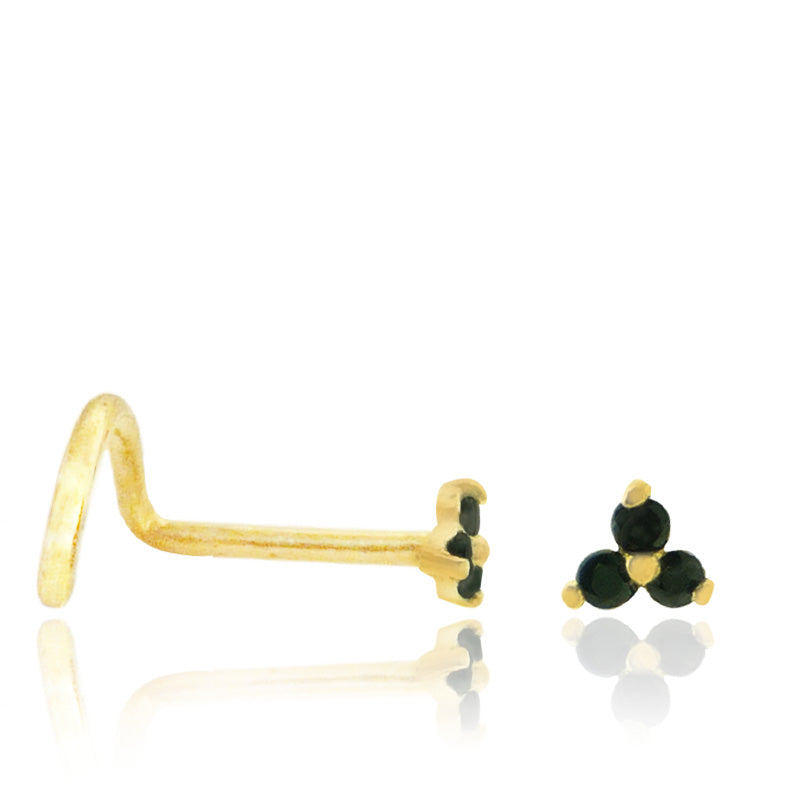 Piercing nez en or jaune avec trois zircons noirs