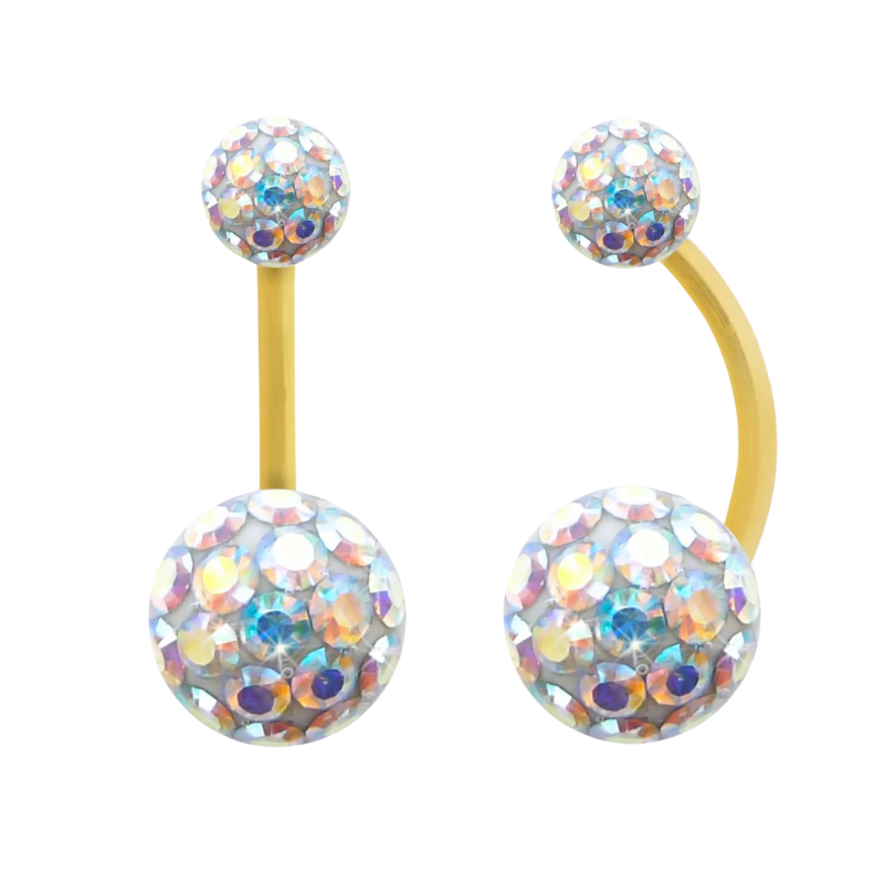 Piercing pour le nombril en cristal de swarovski avec barre en Pvd Gold