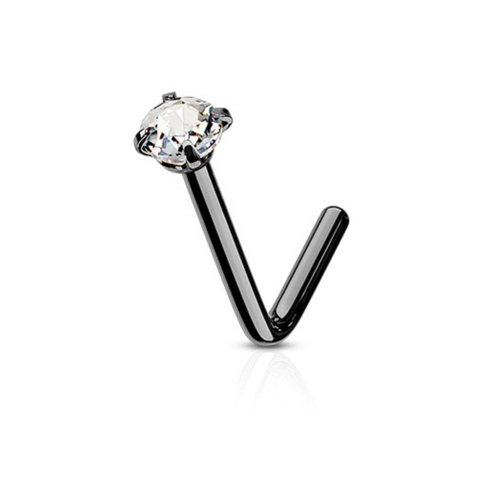 Piercing de nez acier doré avec brillant griffé (barre pliée)