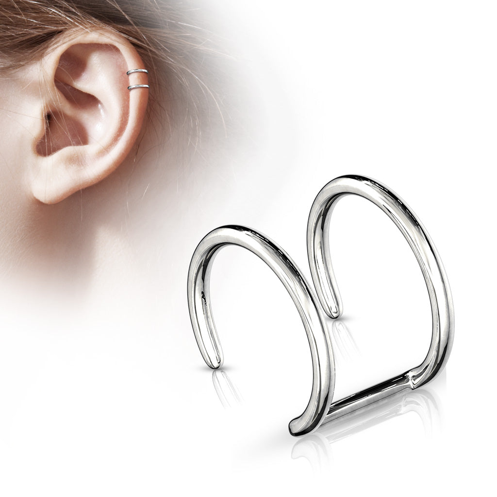 Faux piercing de cartilage en acier double anneau