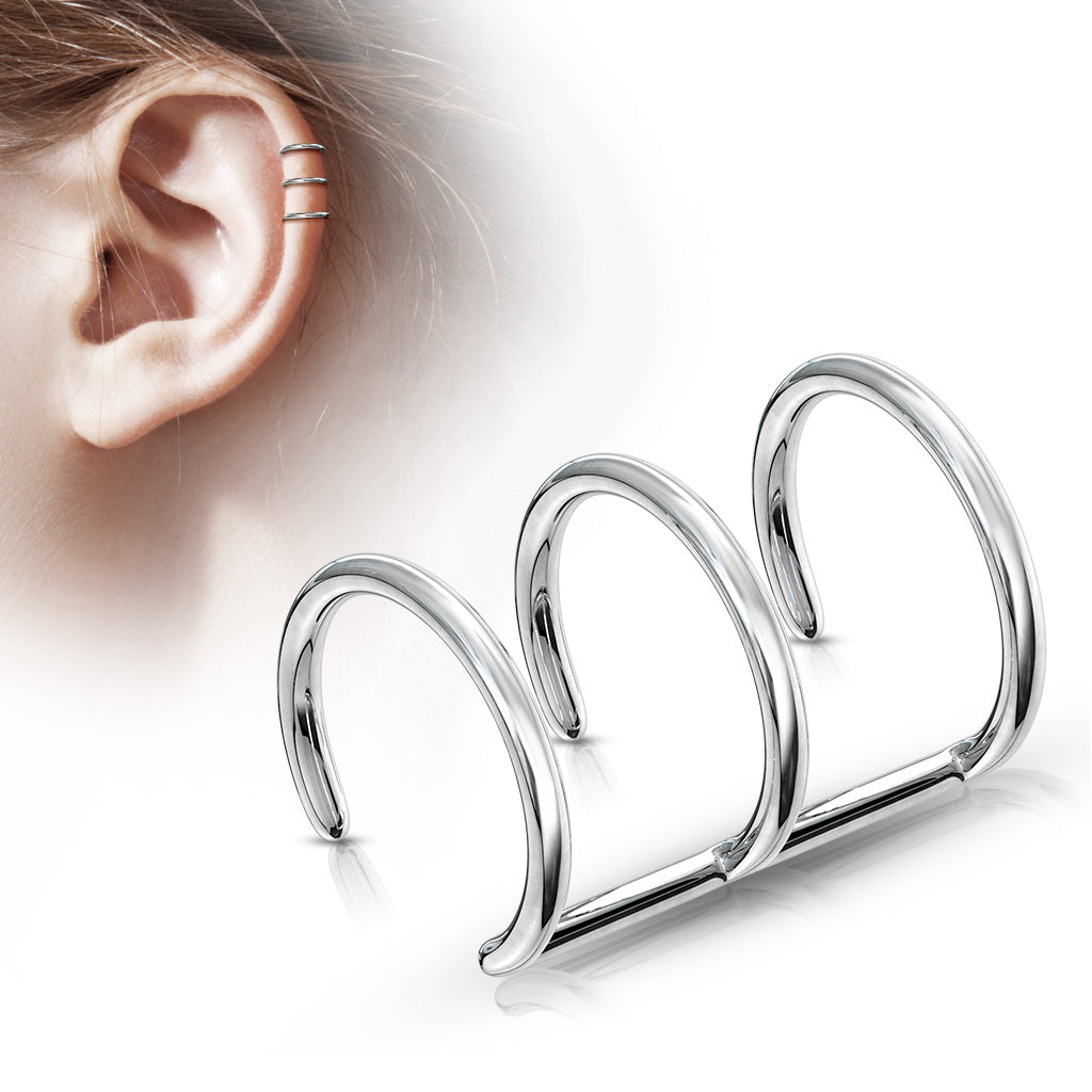 Faux piercing de cartilage en acier chirurgical triple anneaux