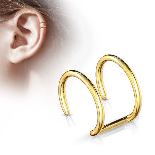 Faux piercing de cartilage en acier doré double anneau