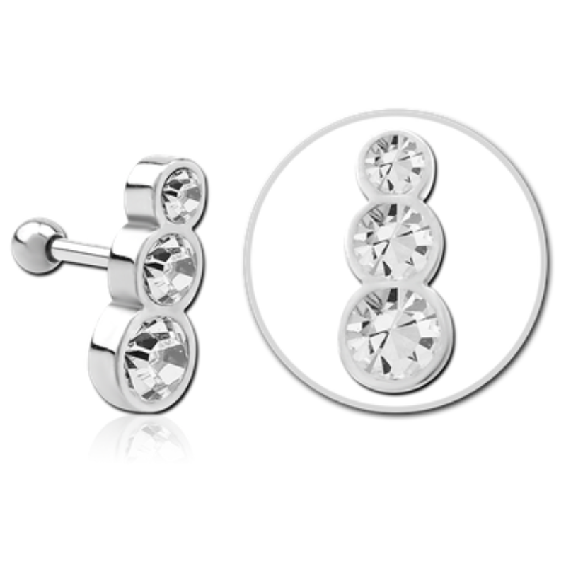 Piercing cartilage oreille 3 zircons ronds