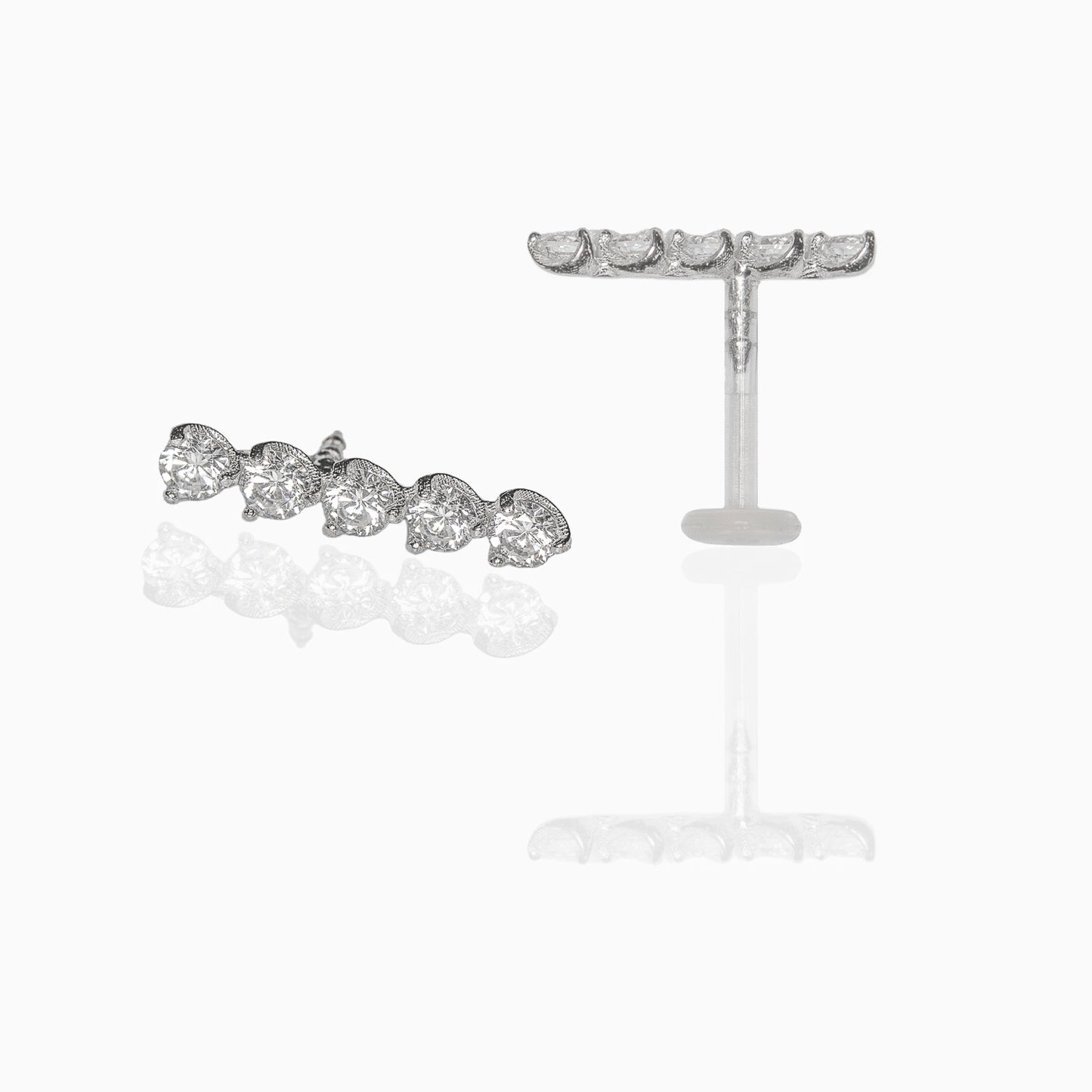 Piercing hélix or blanc barrette 5 zircons