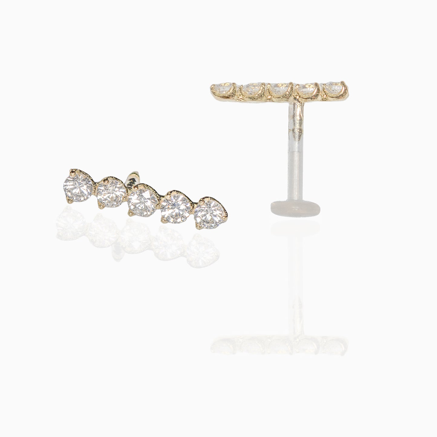 Piercing hélix or jaune barrette 5 zircons