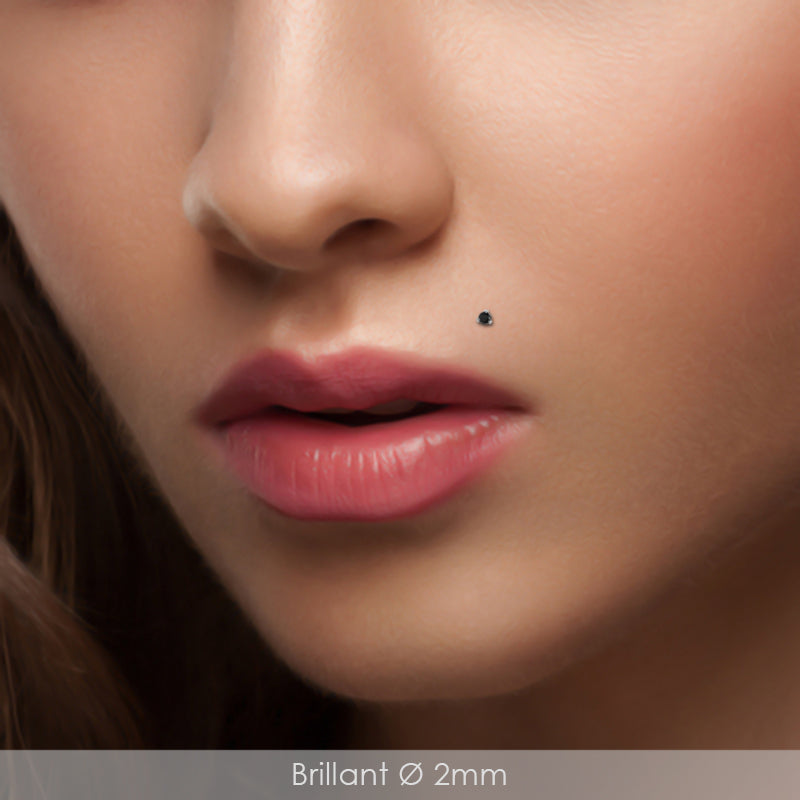 Piercing labret or zircon noir en or blanc