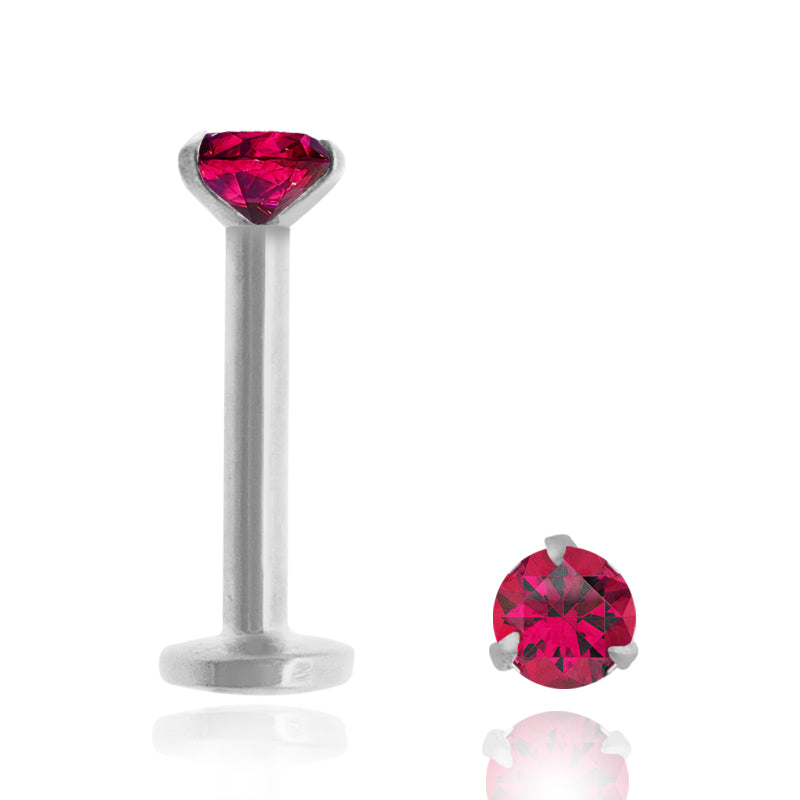Piercing labret en or blanc avec rubis