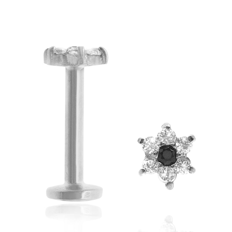 Piercing labret or blanc avec fleur oxydes de zirconium
