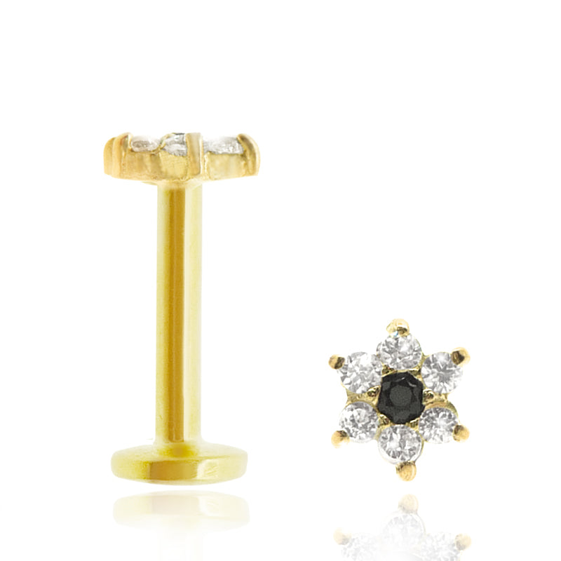 Piercing labret or jaune avec fleur oxydes de zirconium