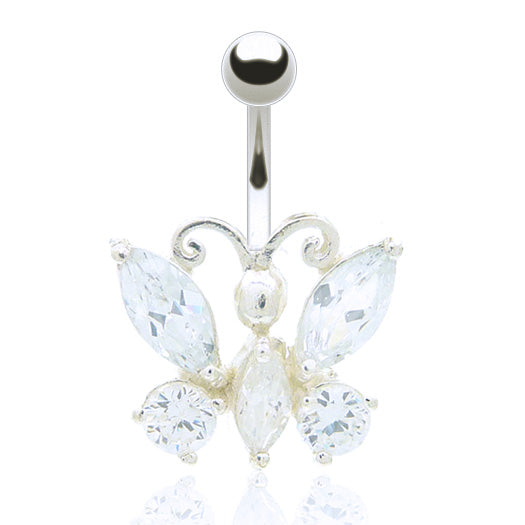 Piercing nombril papillon incrusté zirconium