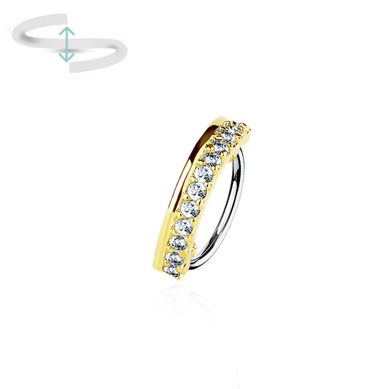 Anneau de piercing plaqué or pour l'hélix avec strass