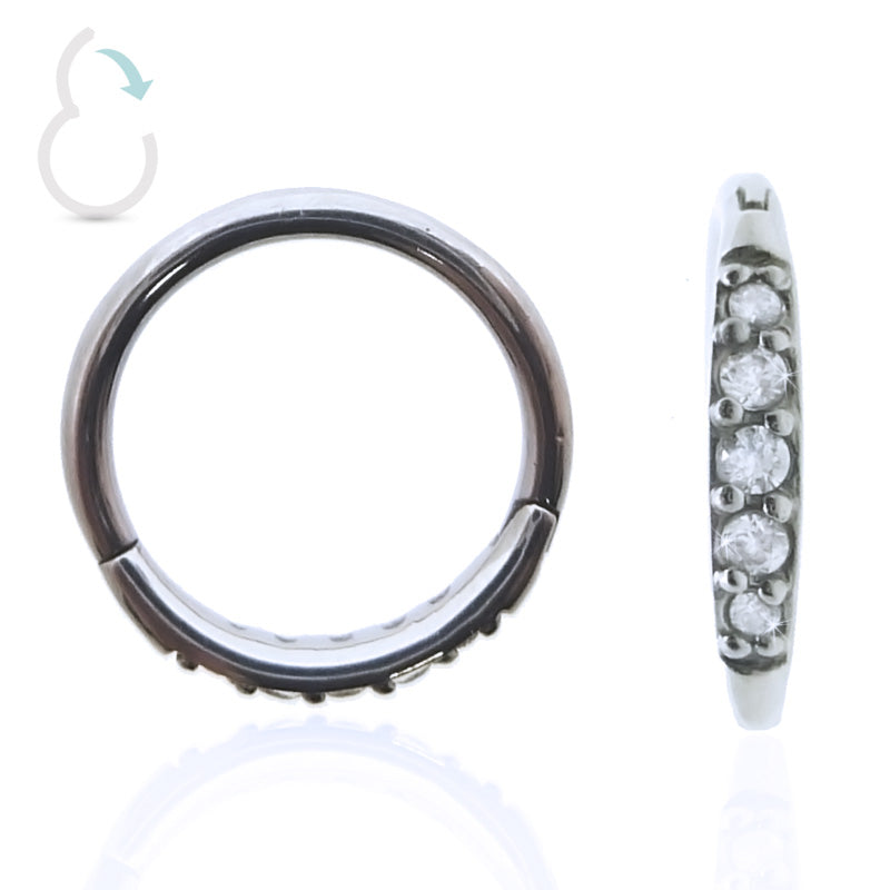 Piercing clicker en acier à ouverture manuelle avec cristaux griffés