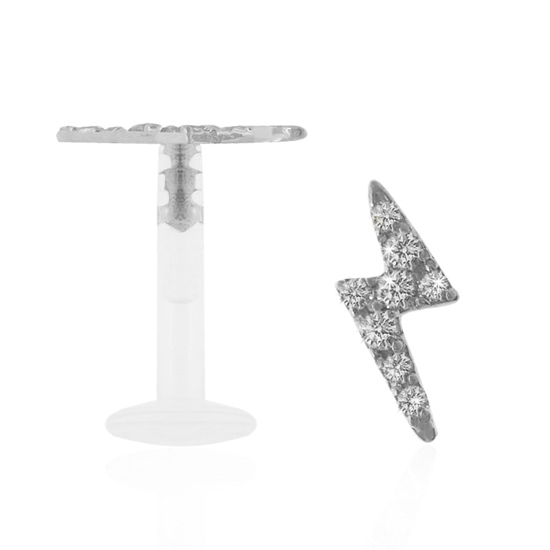 Piercing hélix en or blanc avec éclair