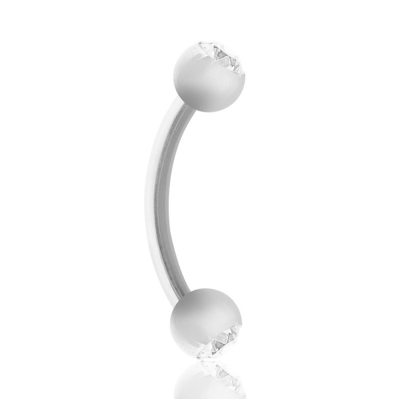 Piercing barre courbe en or blanc avec oxydes de zirconium