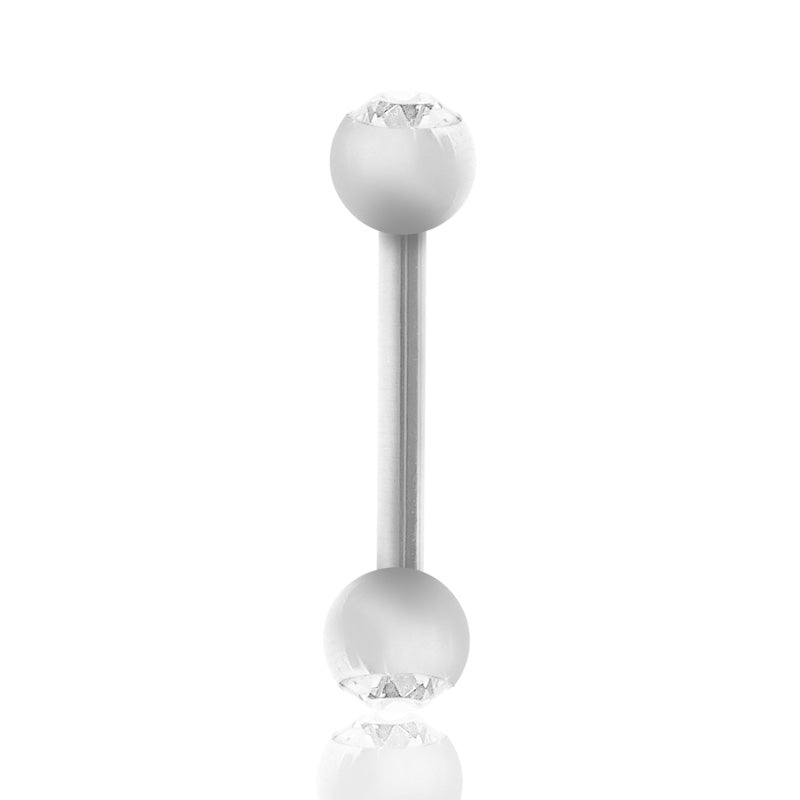 Piercing barre droite en or blanc avec oxydes de zirconium