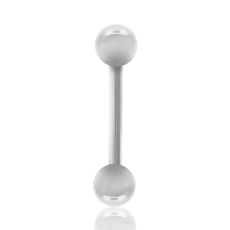 Piercing barre droite en or blanc et boules or blanc