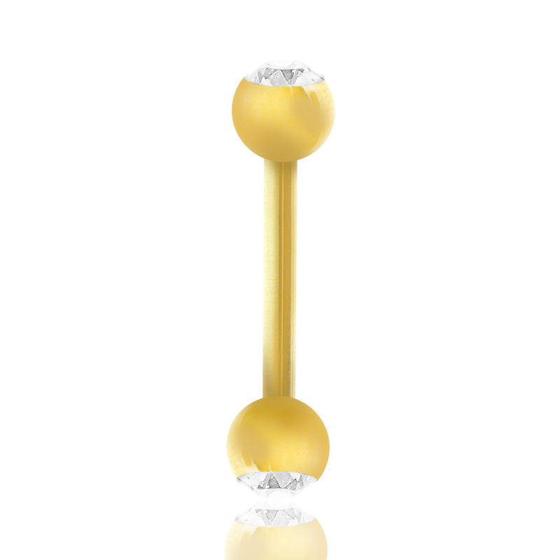 Piercing barre droite en or jaune avec oxydes de zirconium