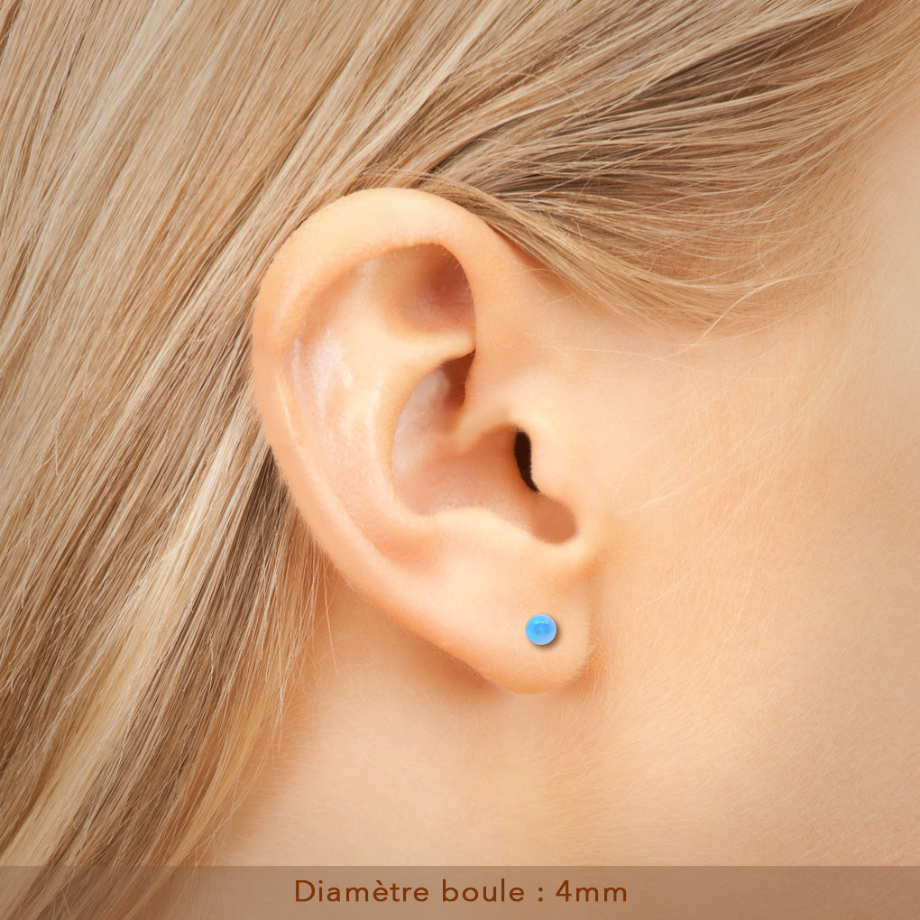 Boucle d'oreille en acier et boule nacrée transparente