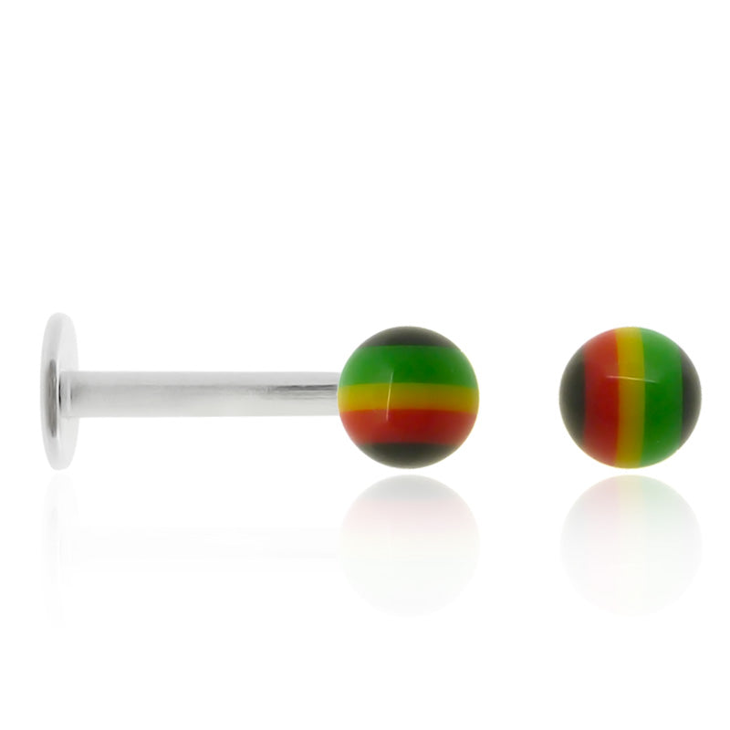 Boucle d'oreille en acier et boule rasta noire