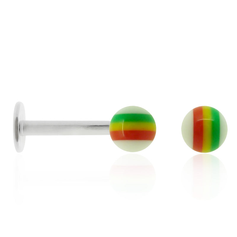 Boucle d'oreille rasta blanche avec barre en acier