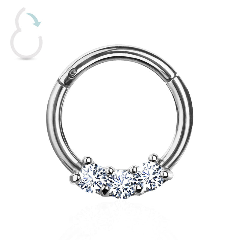 Anneau ouverture facile en acier chirurgical avec 3 strass