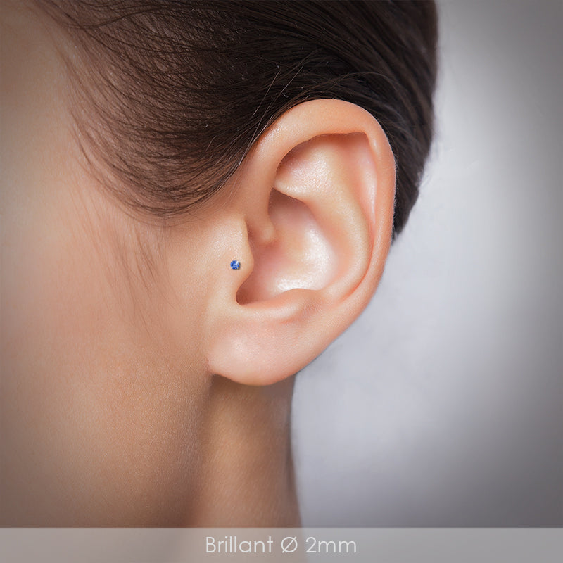 Piercing à clipser en argent avec strass bleu foncé