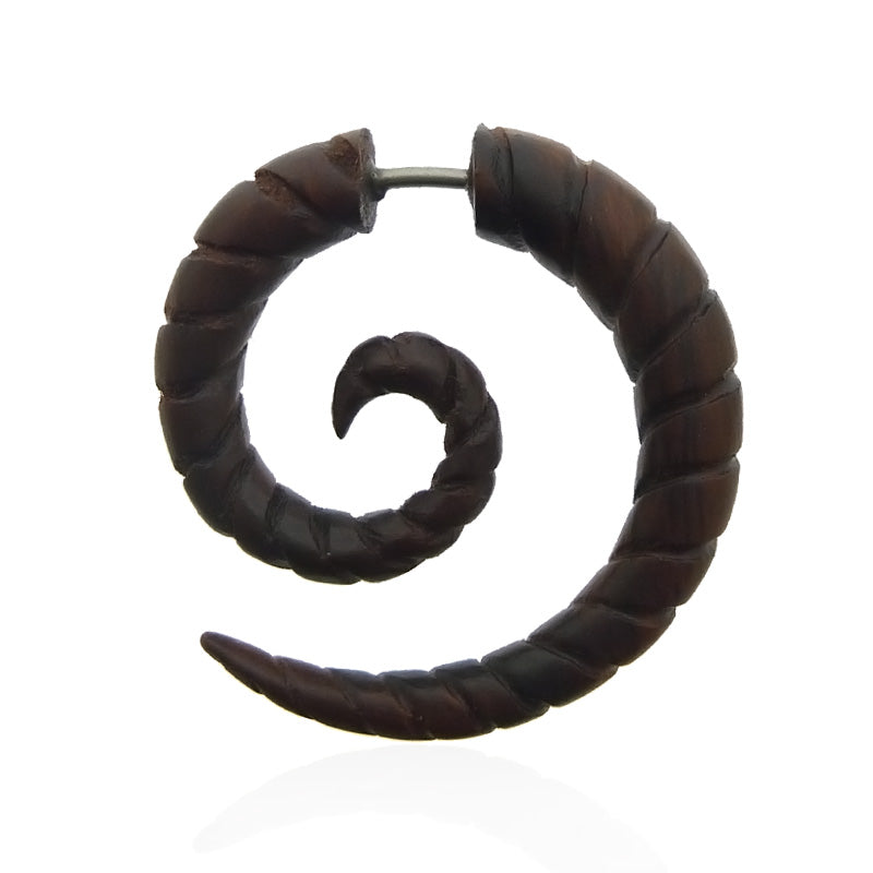 Faux piercing écarteur torsadé en bois